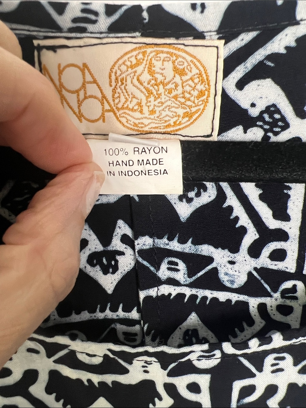 VTG NOA NOA Hawaii Medium Black White Batik Pattern Layered Handmade Maxi Dress - Picture 9 of 10